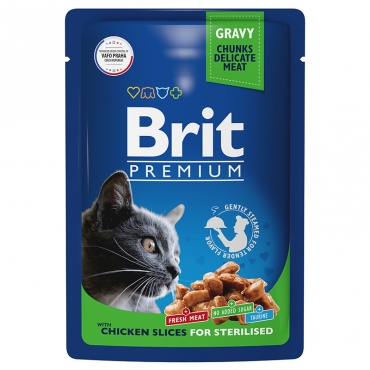 Brit Premium Пауч для взрослых стерилизованных кошек цыпленок в соусе