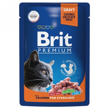 Brit Premium Пауч для взрослых стерилизованных кошек лосось в соусе
